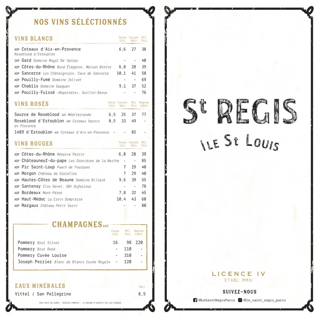 Le Saint-Regis - Paris menu 3