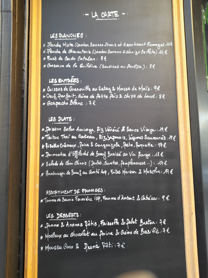Au Bistrot de la Montagne menu 1