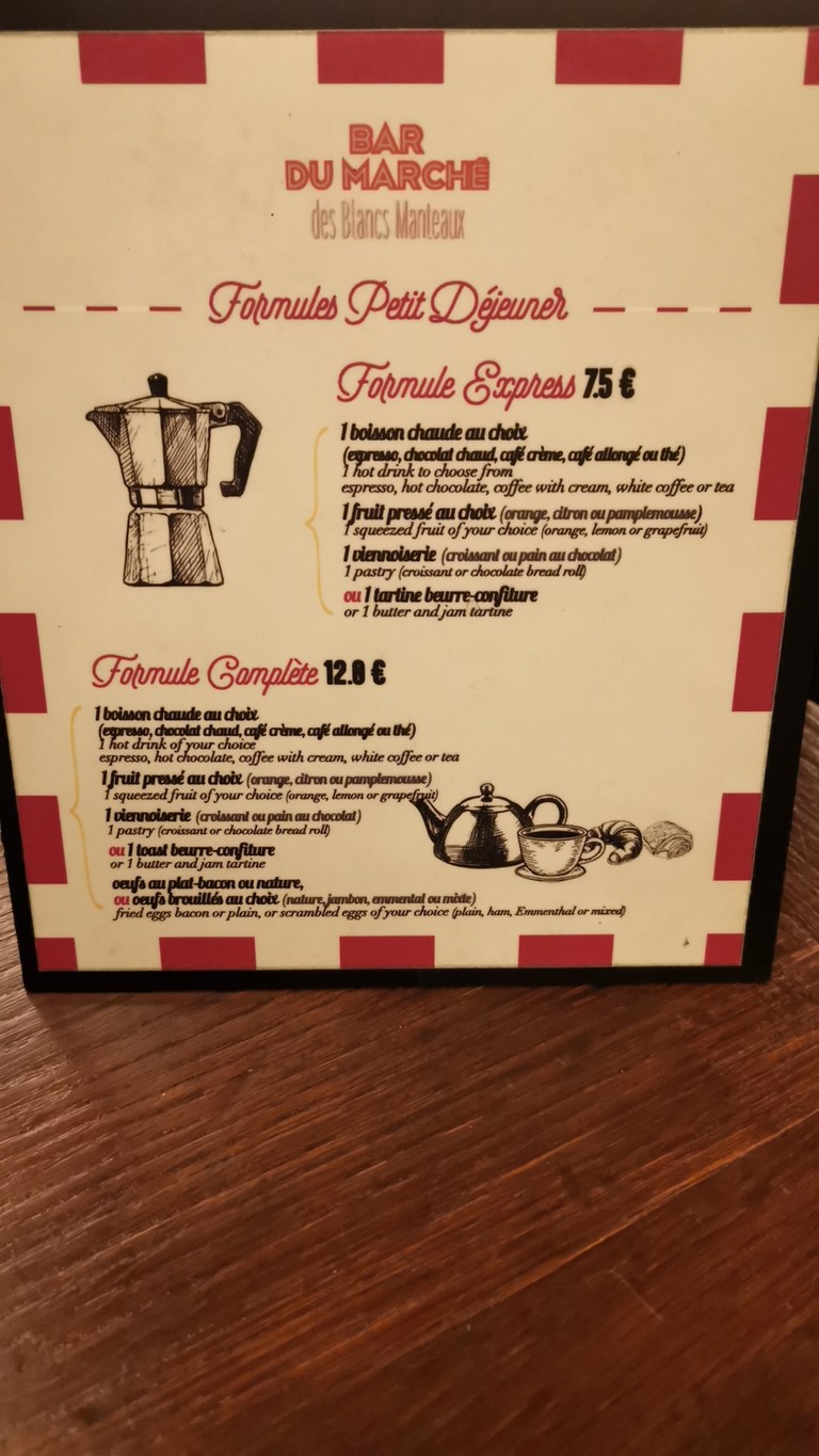 Bar du Marché des Blancs Manteaux menu 1
