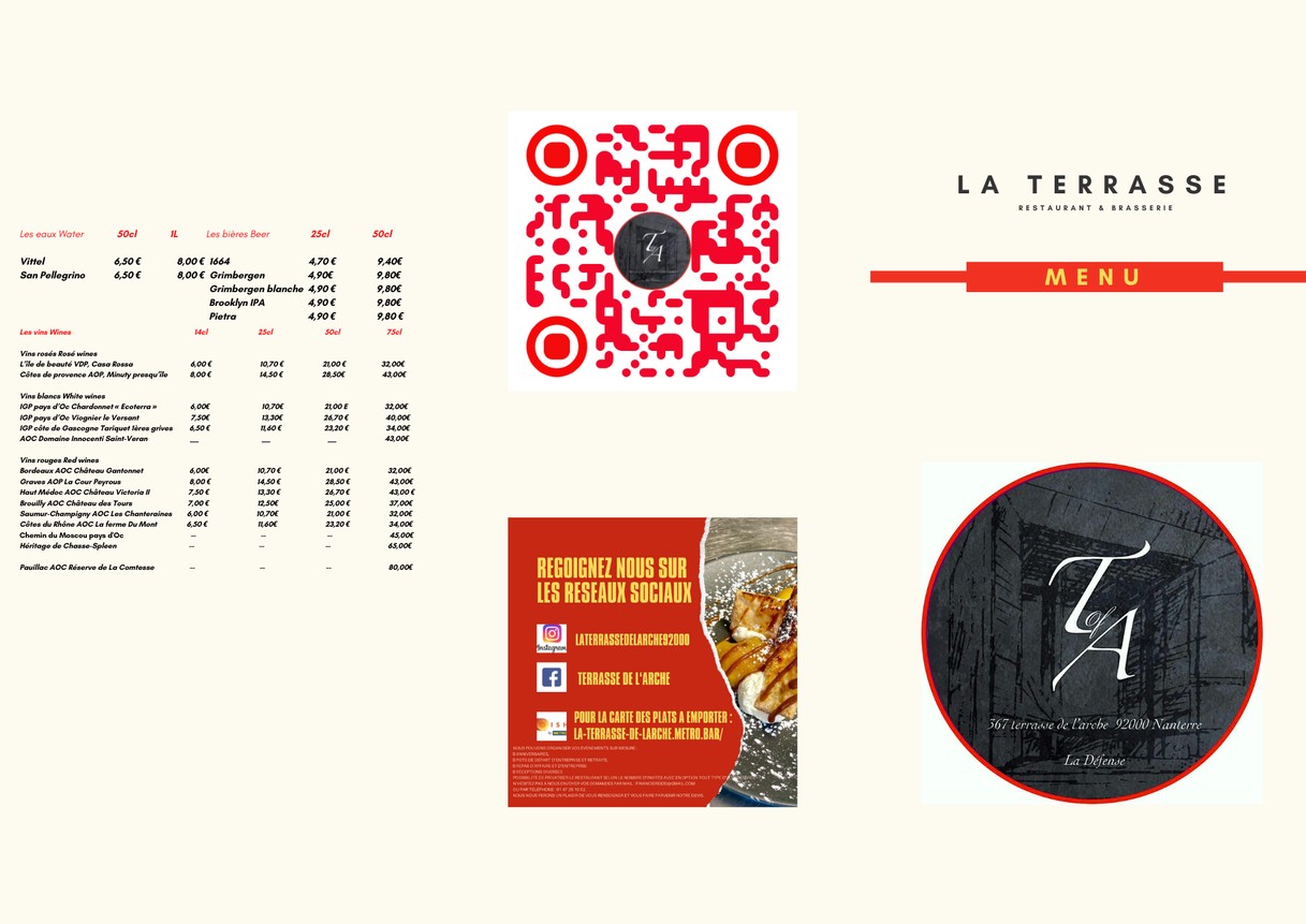 La Terrasse De l'Arche menu 1