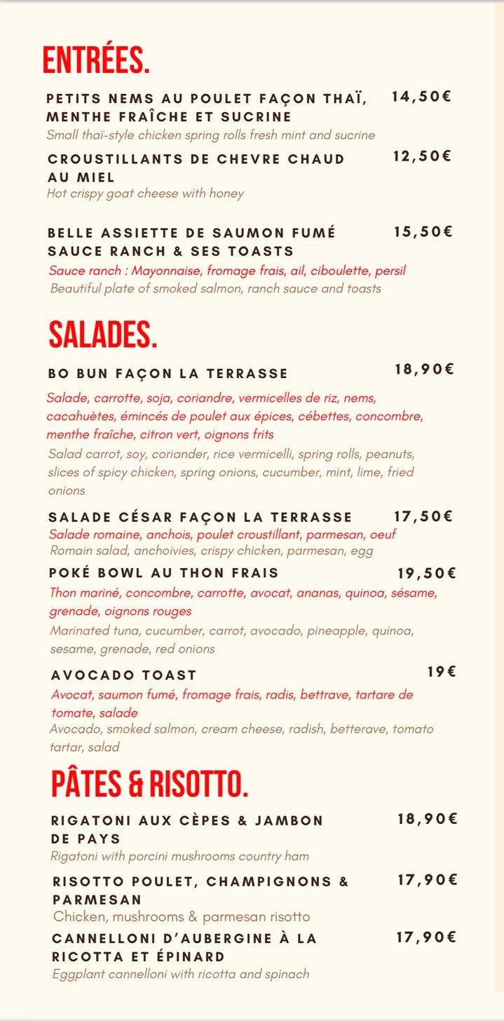 La Terrasse De l'Arche menu 2