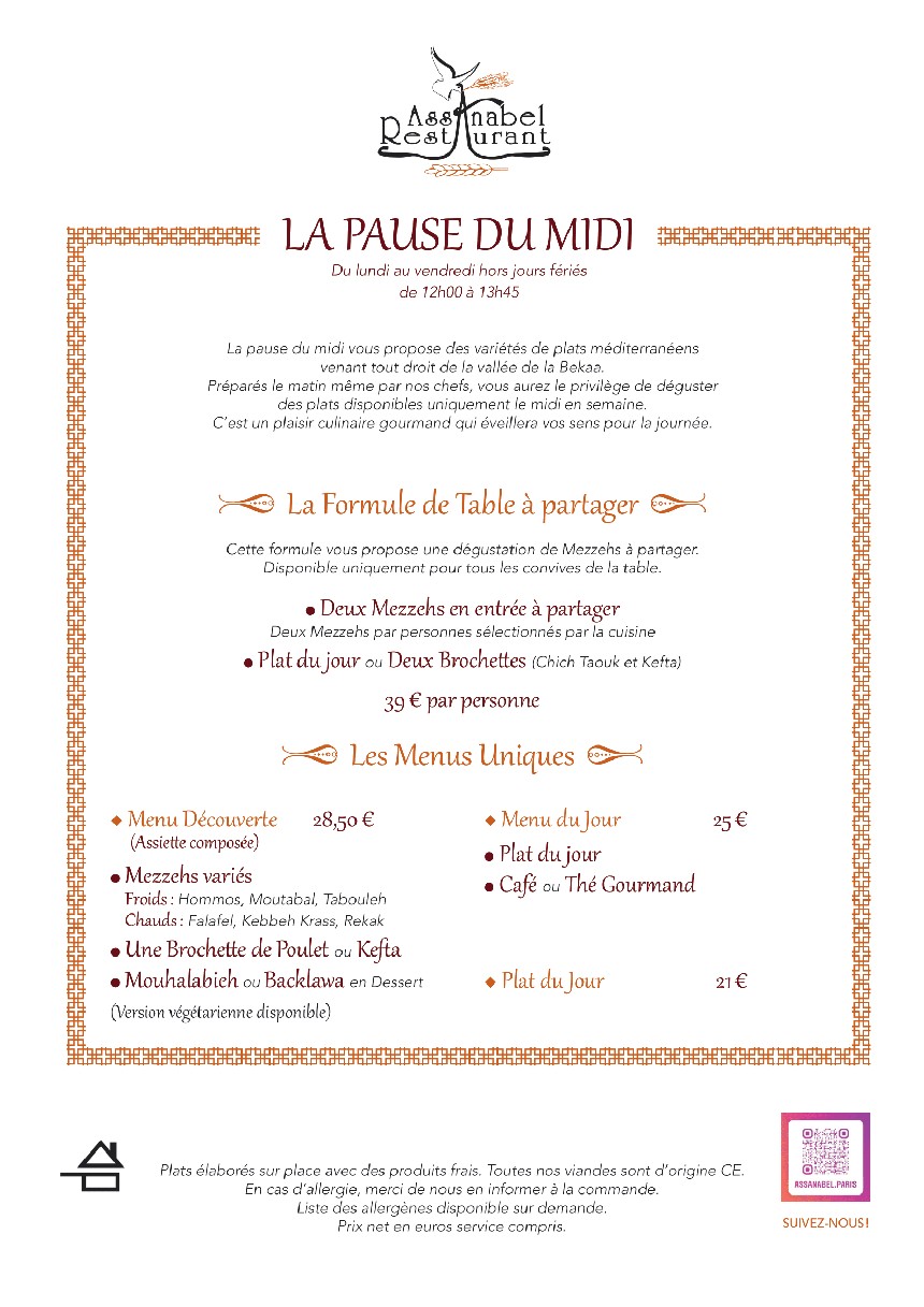 Assanabel Paris - Alésia menu 1