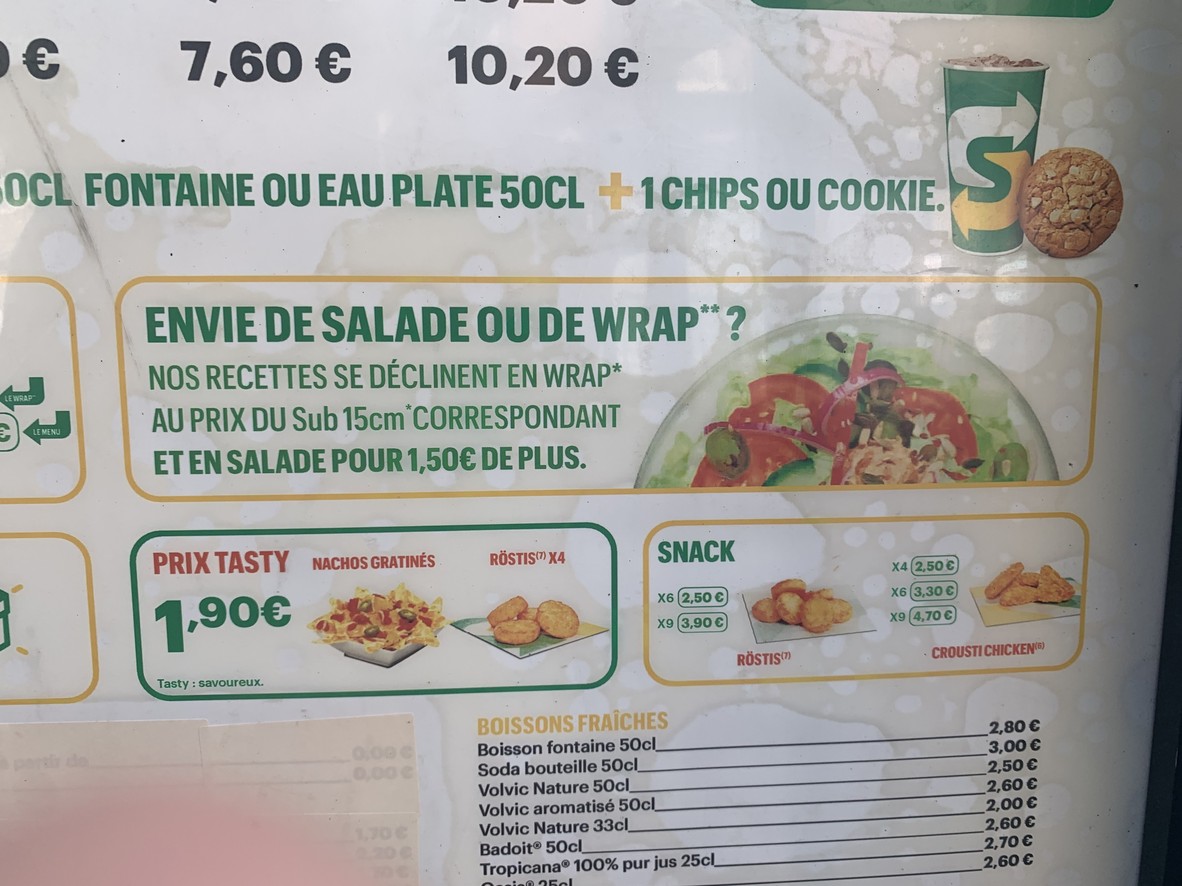 Subway menu 2