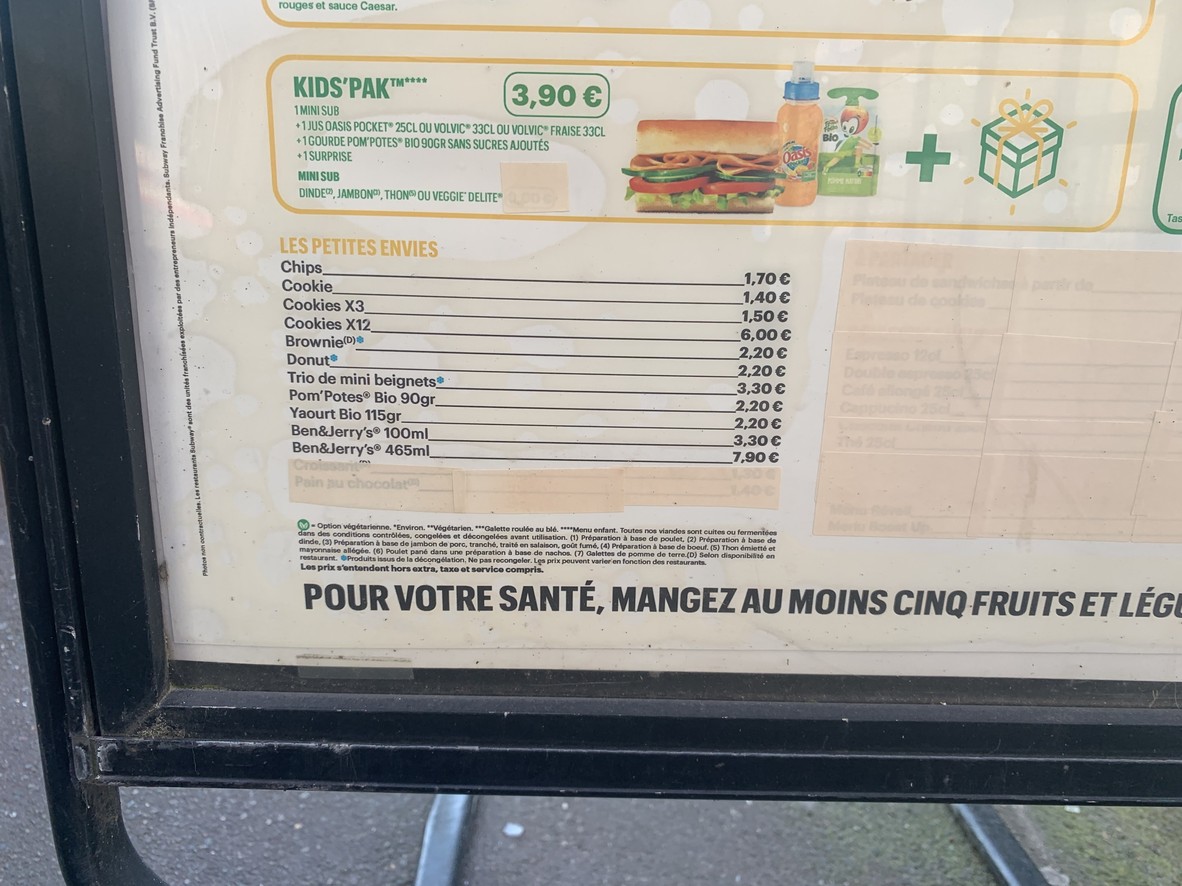 Subway menu 3