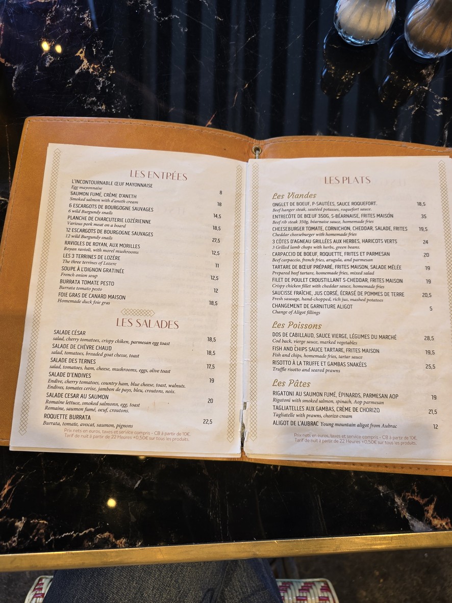 La Porte des Ternes menu 1