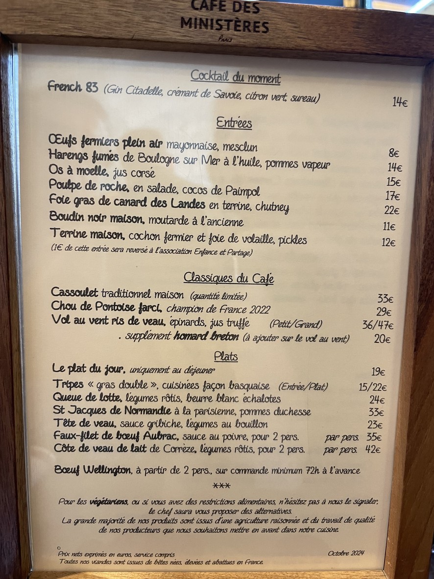 Café des Ministères menu 1
