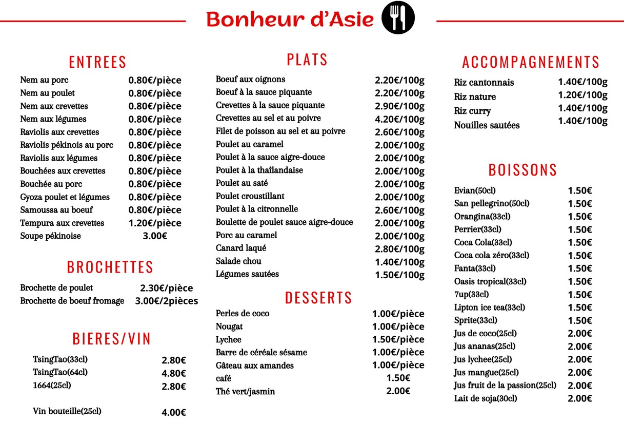Délices Chez CHEN (Bonheur d’Asie) menu 1