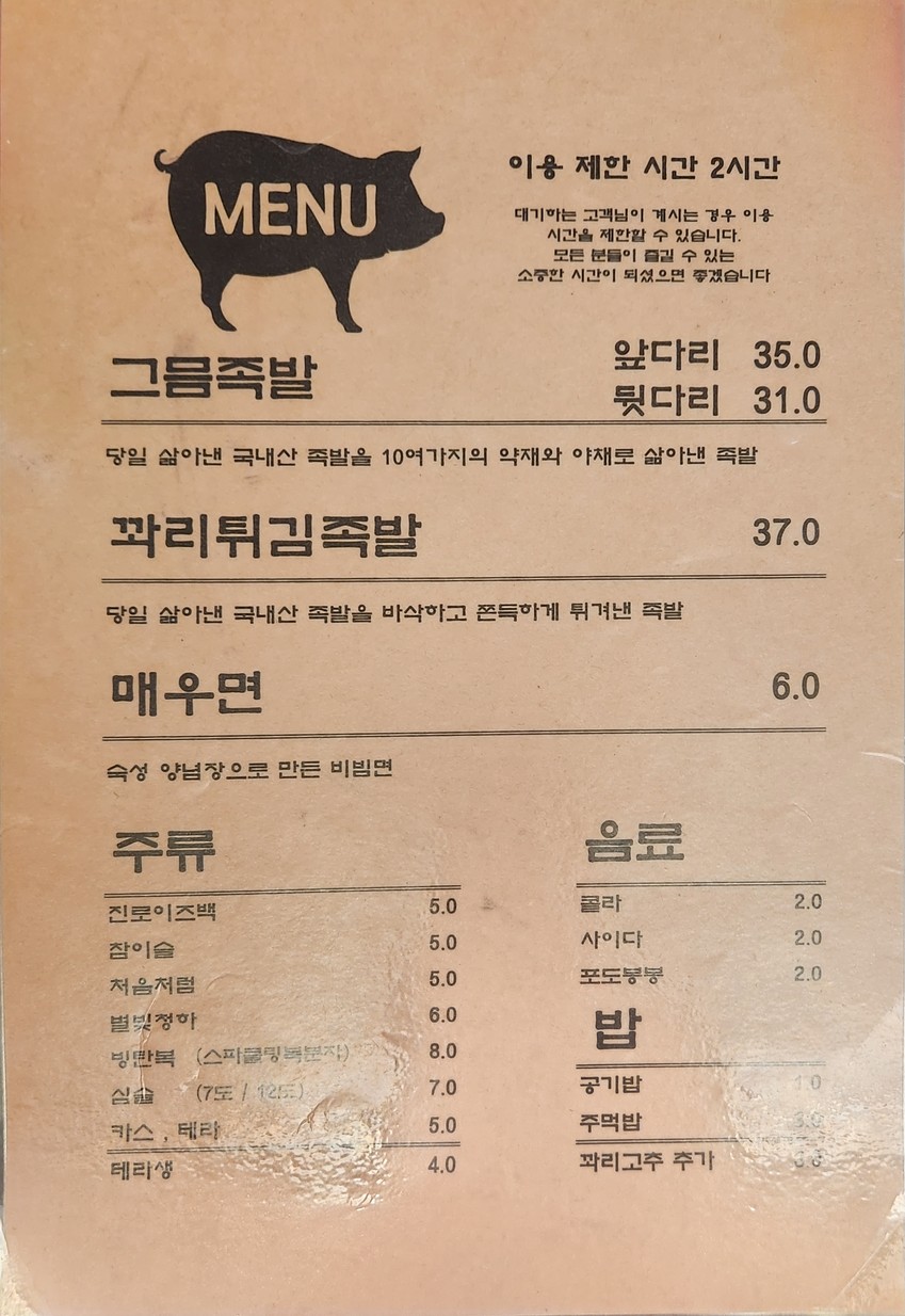 Geumeum Jokbal 延南店 menu 1