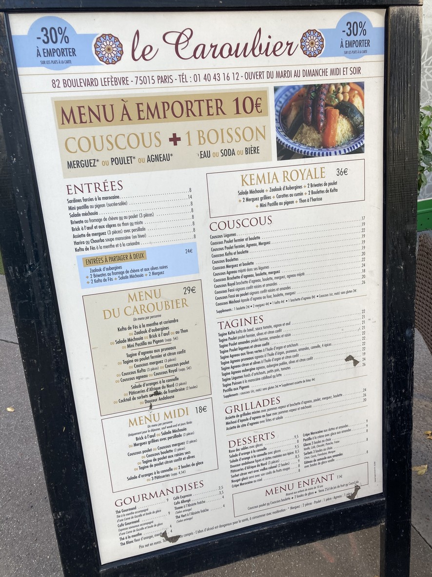 Le Caroubier menu 1