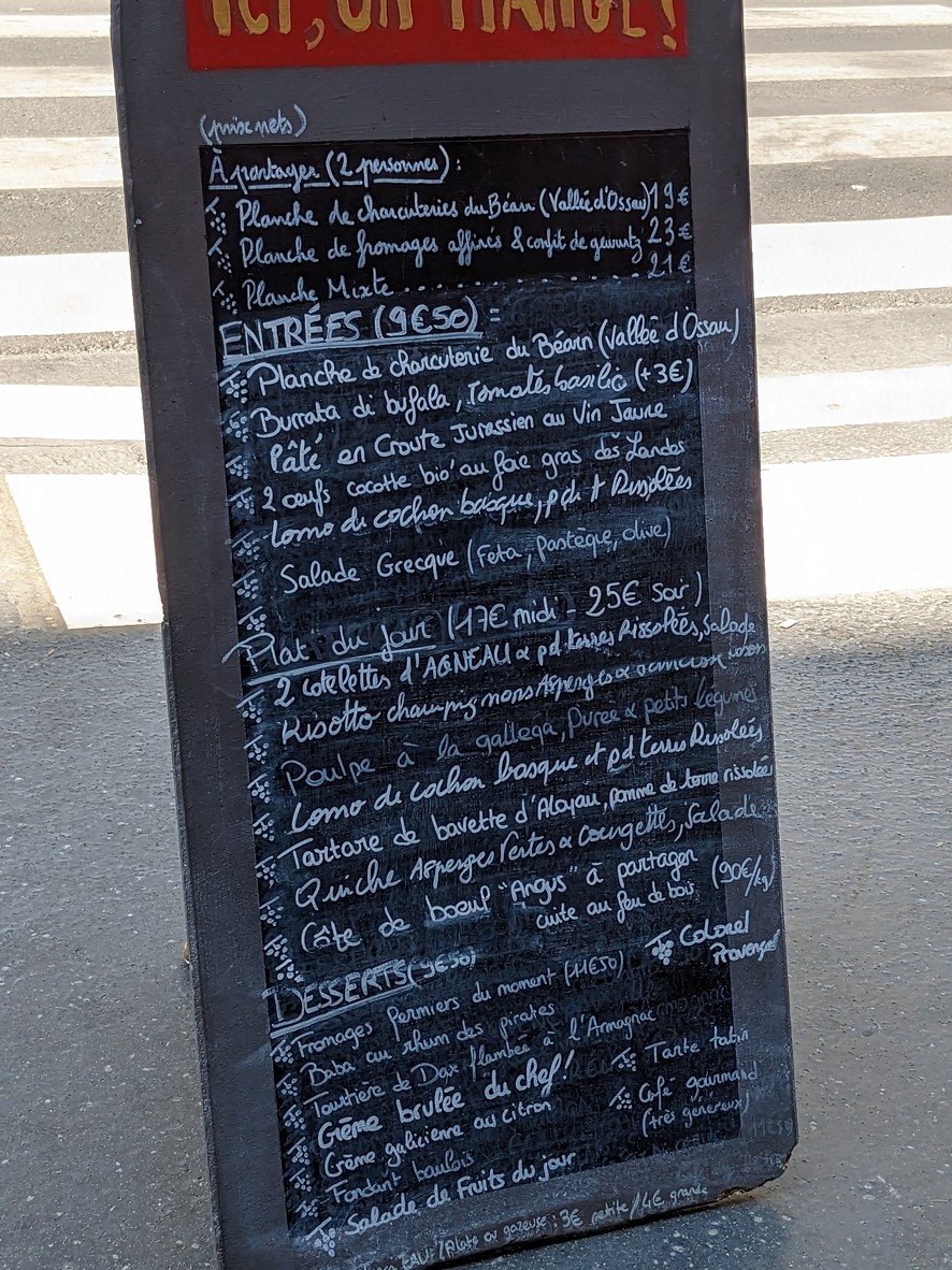 Le Rouge et le Verre menu 1