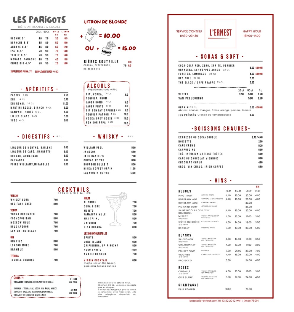 ERNEST BRASSERIE menu 2
