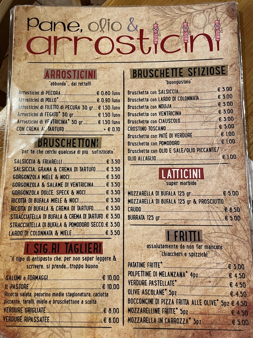 Pane Olio e Arrosticini menu 1