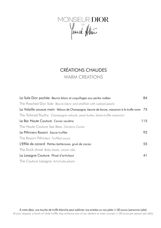Monsieur Dior menu 3