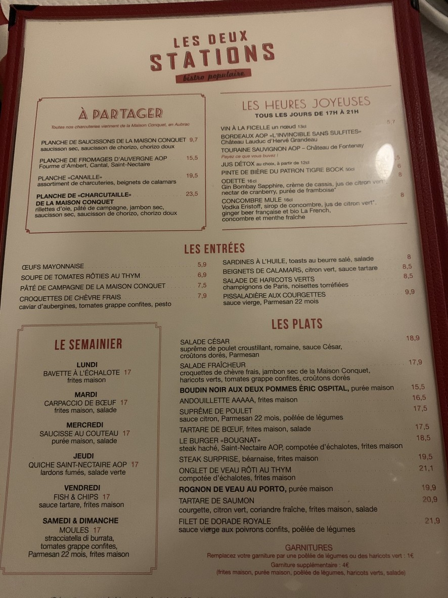 Les Deux Stations menu 1