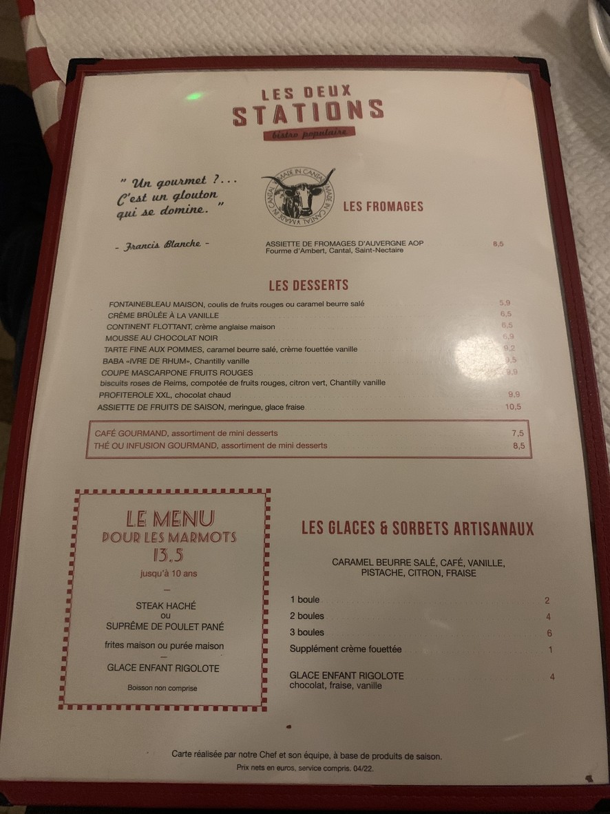 Les Deux Stations menu 2