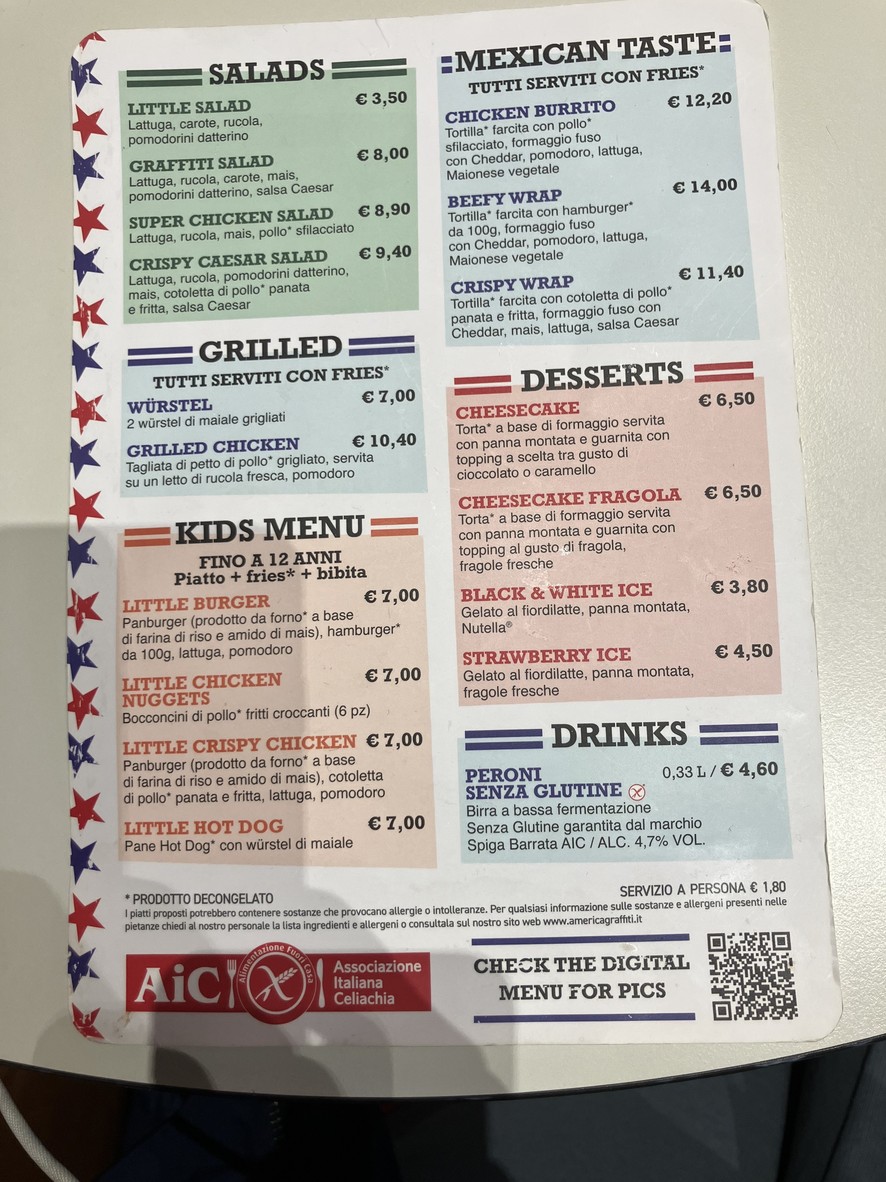 America Graffiti - Roma menu 8