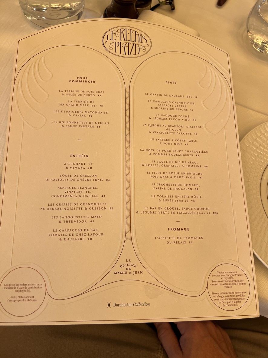 Le Relais Plaza menu 1