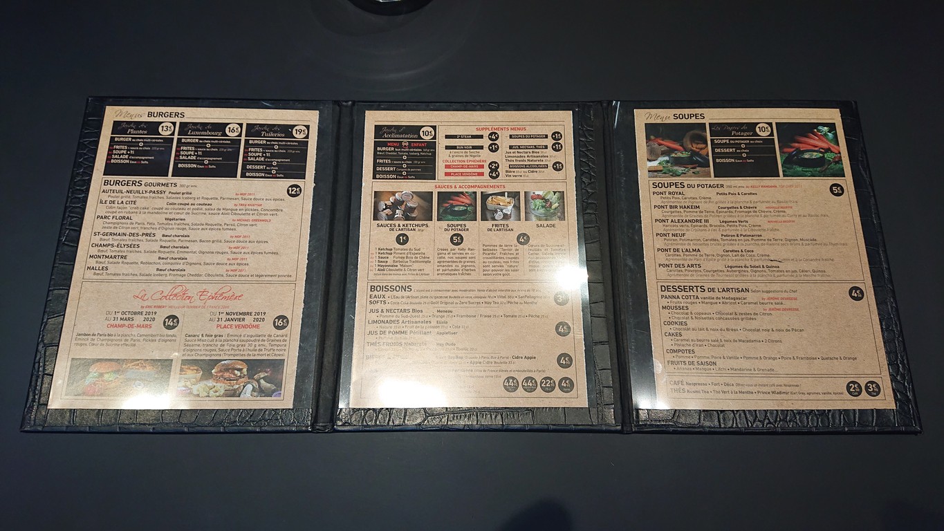 L'Artisan du Burger menu 1