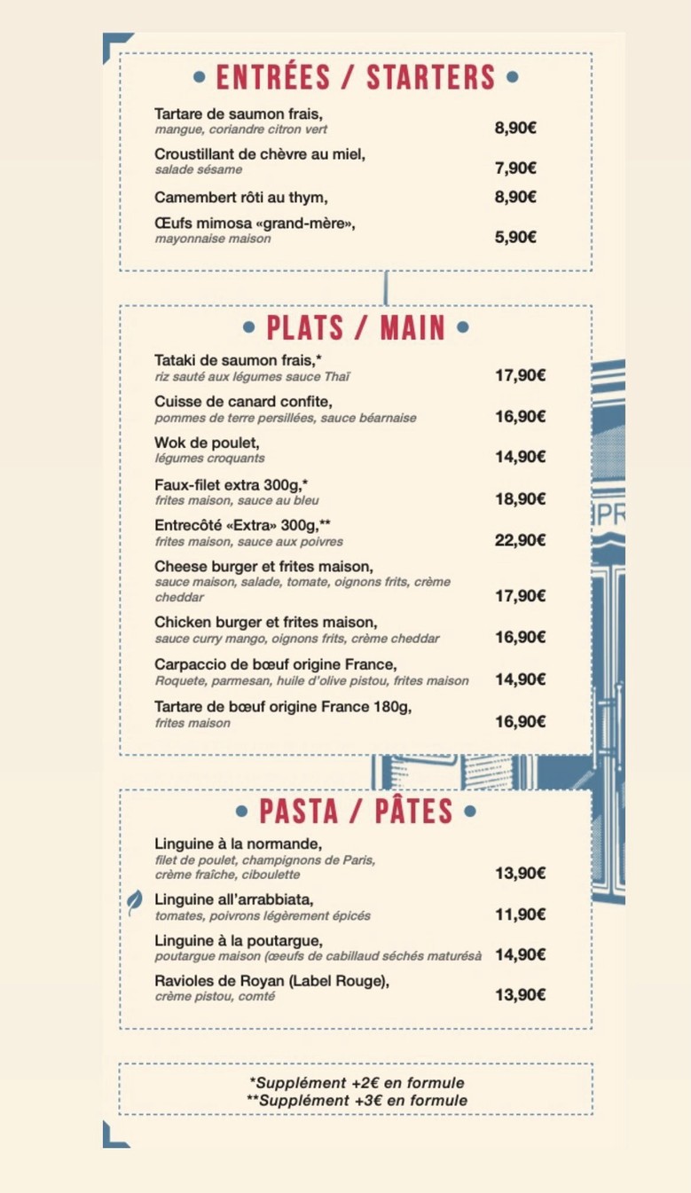 L'Imprévu menu 1