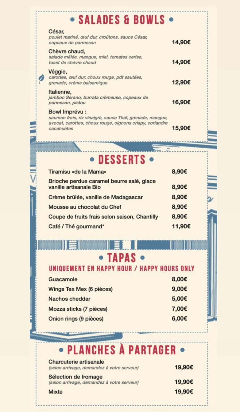 L'Imprévu menu 2