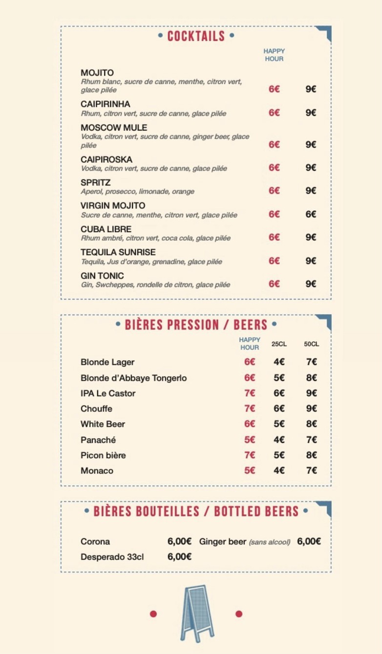 L'Imprévu menu 3