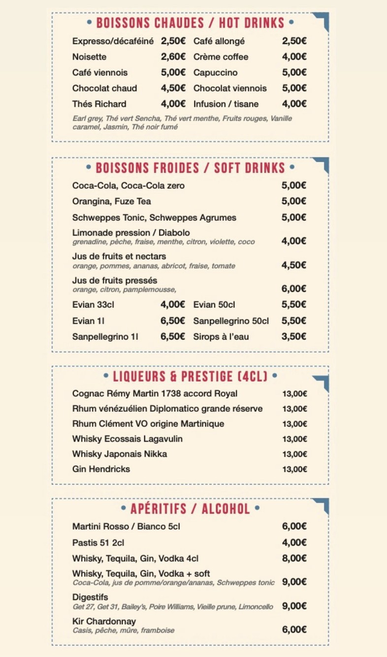 L'Imprévu menu 4