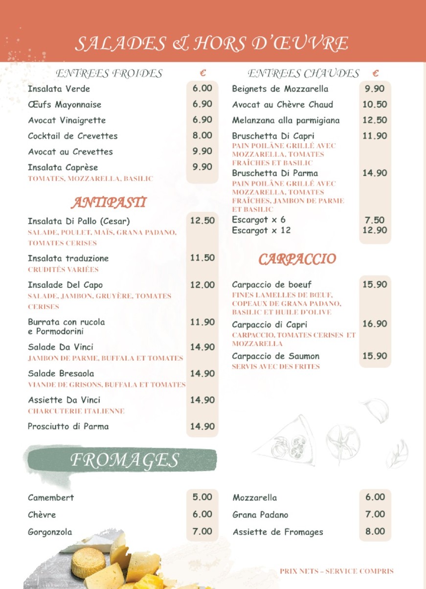 Bistrot Da Vinci menu 1