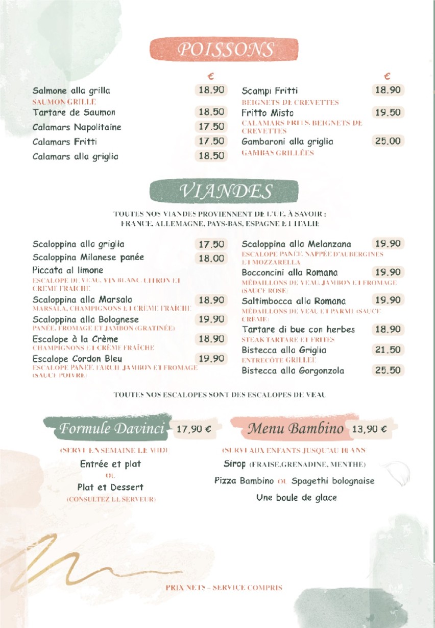 Bistrot Da Vinci menu 3
