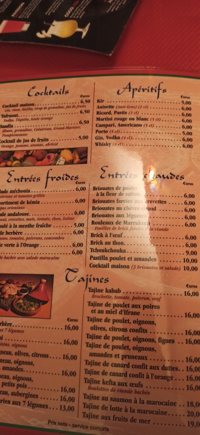 Les Saveurs du Maroc menu 2