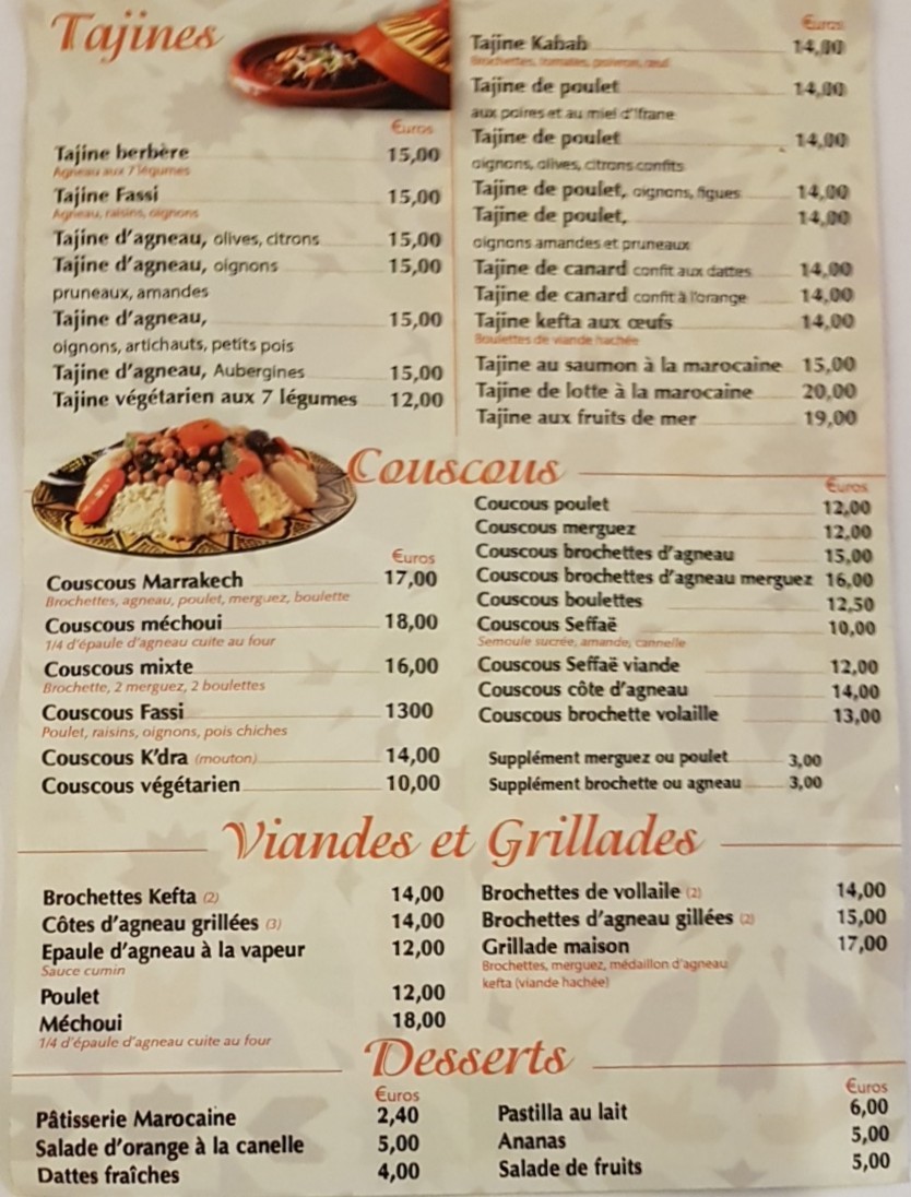 Les Saveurs du Maroc menu 3