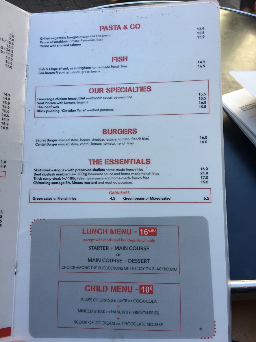 Le Sauret menu 2