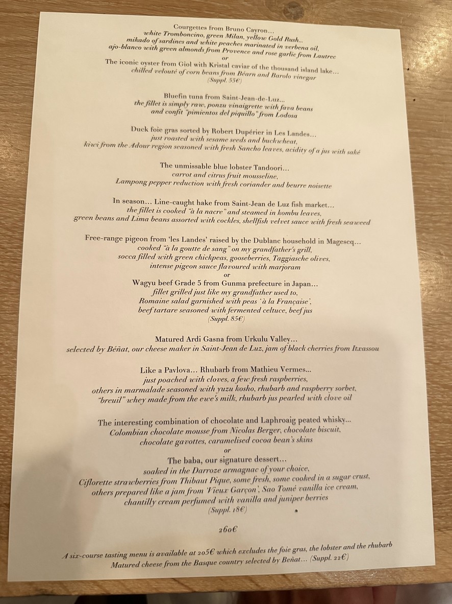 Marsan par Hélène Darroze menu 1