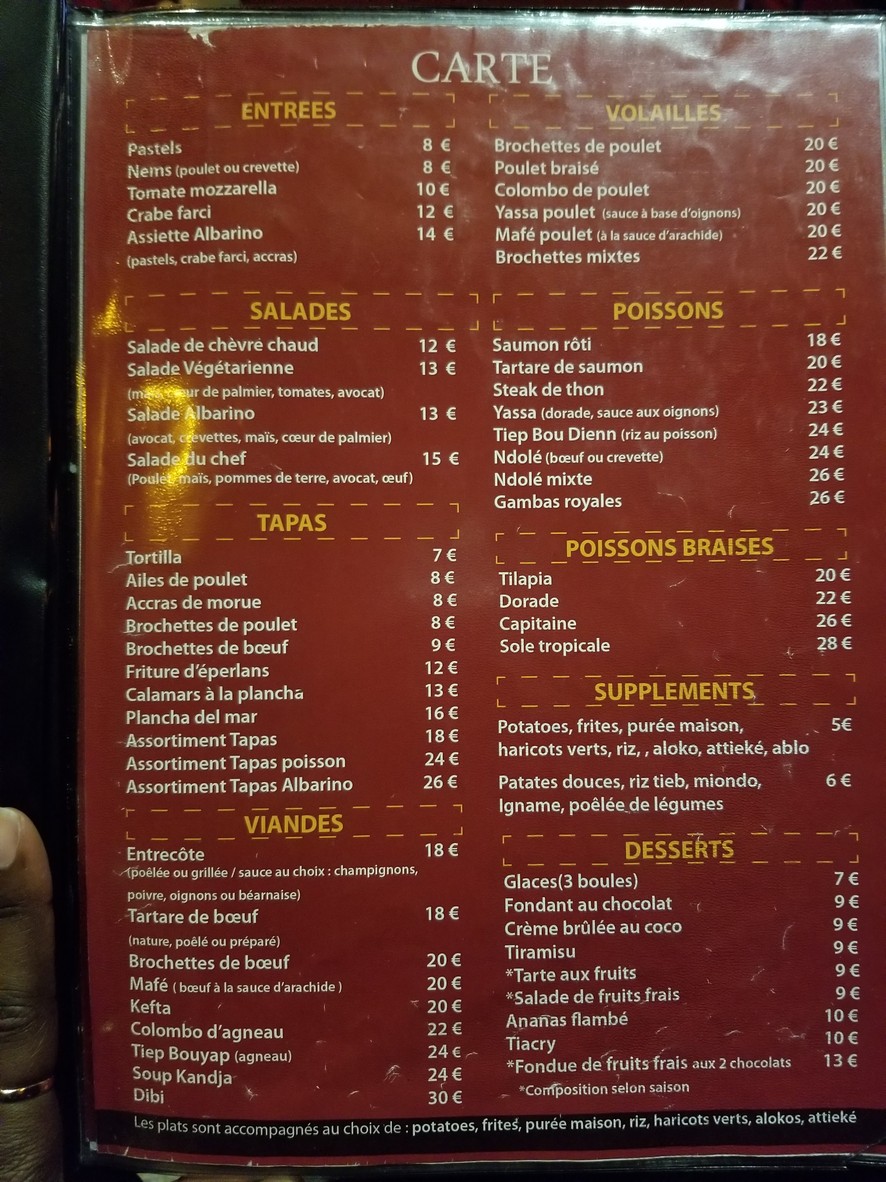 Albarino Passy menu 1