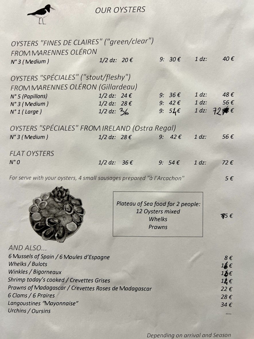 Restaurant L'Huîtrier menu 1