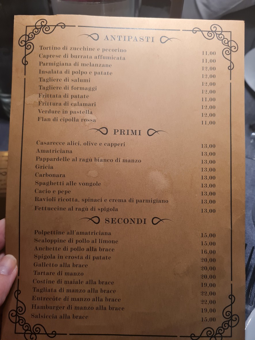Lola al Villa Flaminia menu 1