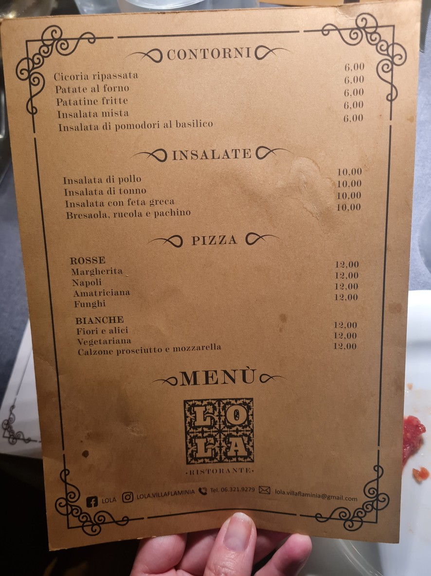 Lola al Villa Flaminia menu 2