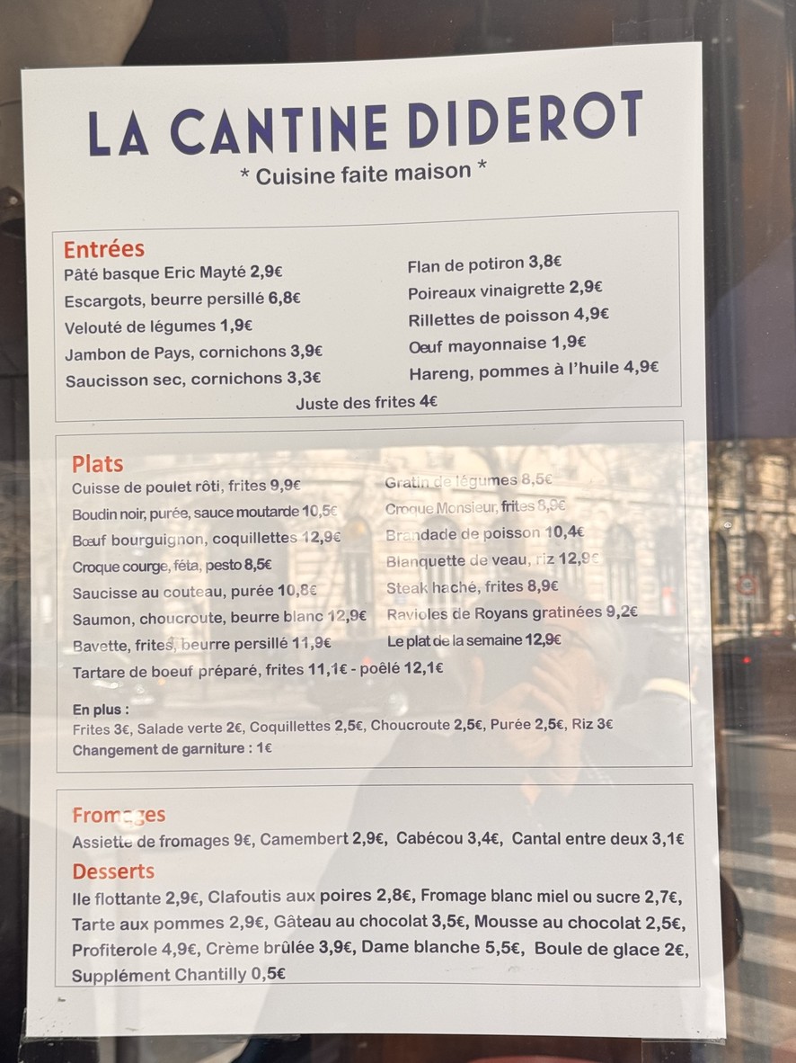 La cantine diderot menu 1