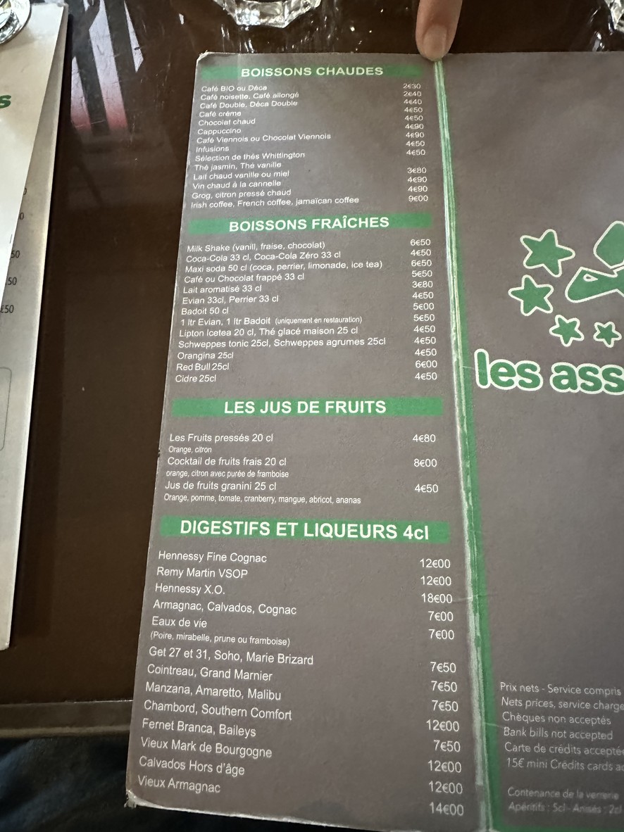 Les Associés menu 4