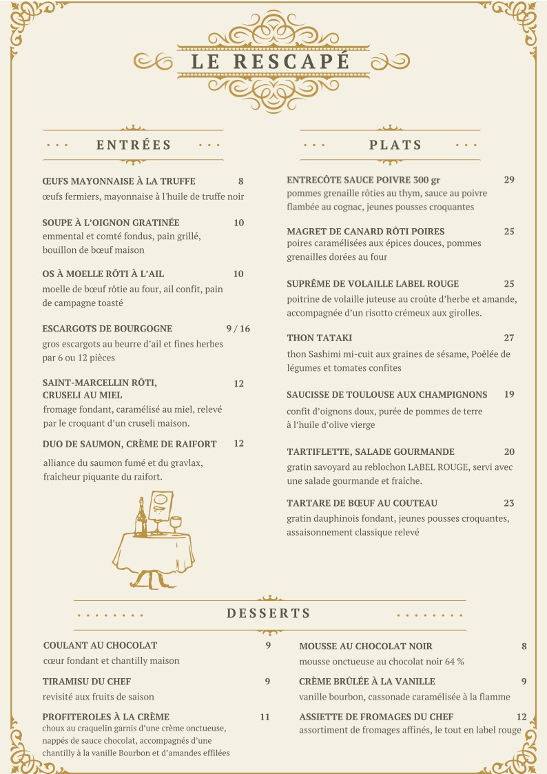 Le Rescapé menu 1