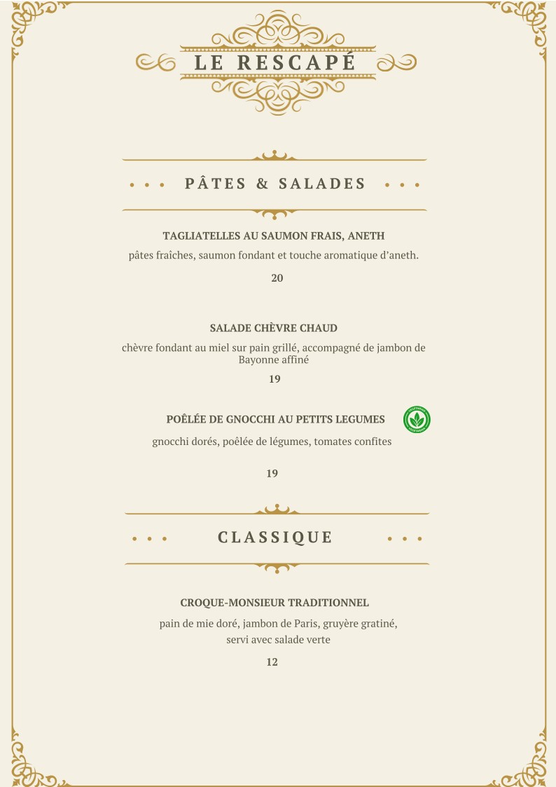 Le Rescapé menu 2