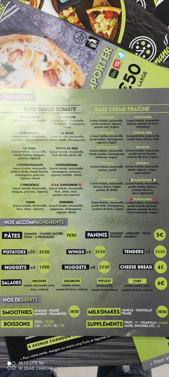 ERMANO Pizza menu 1