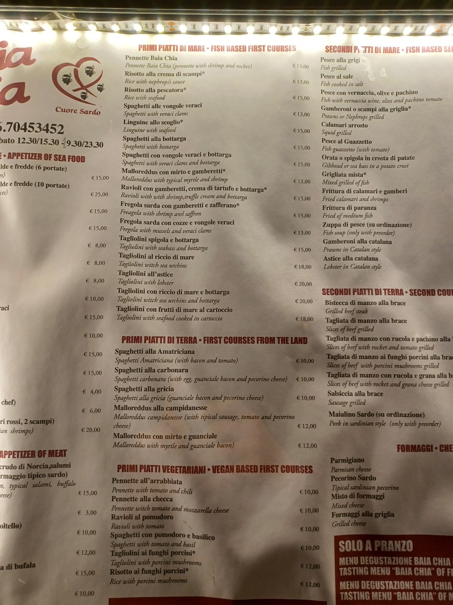 Ristorante Baia Chia Roma menu 1