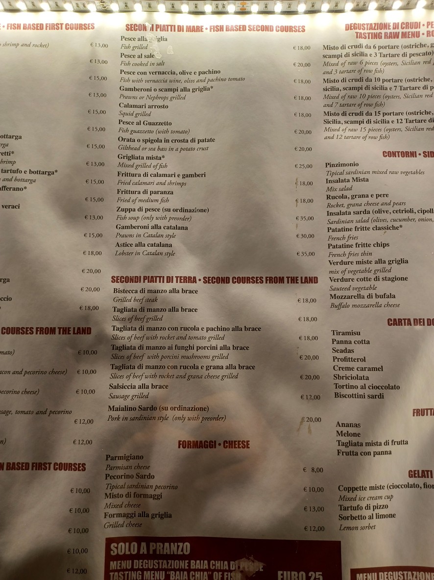 Ristorante Baia Chia Roma menu 2