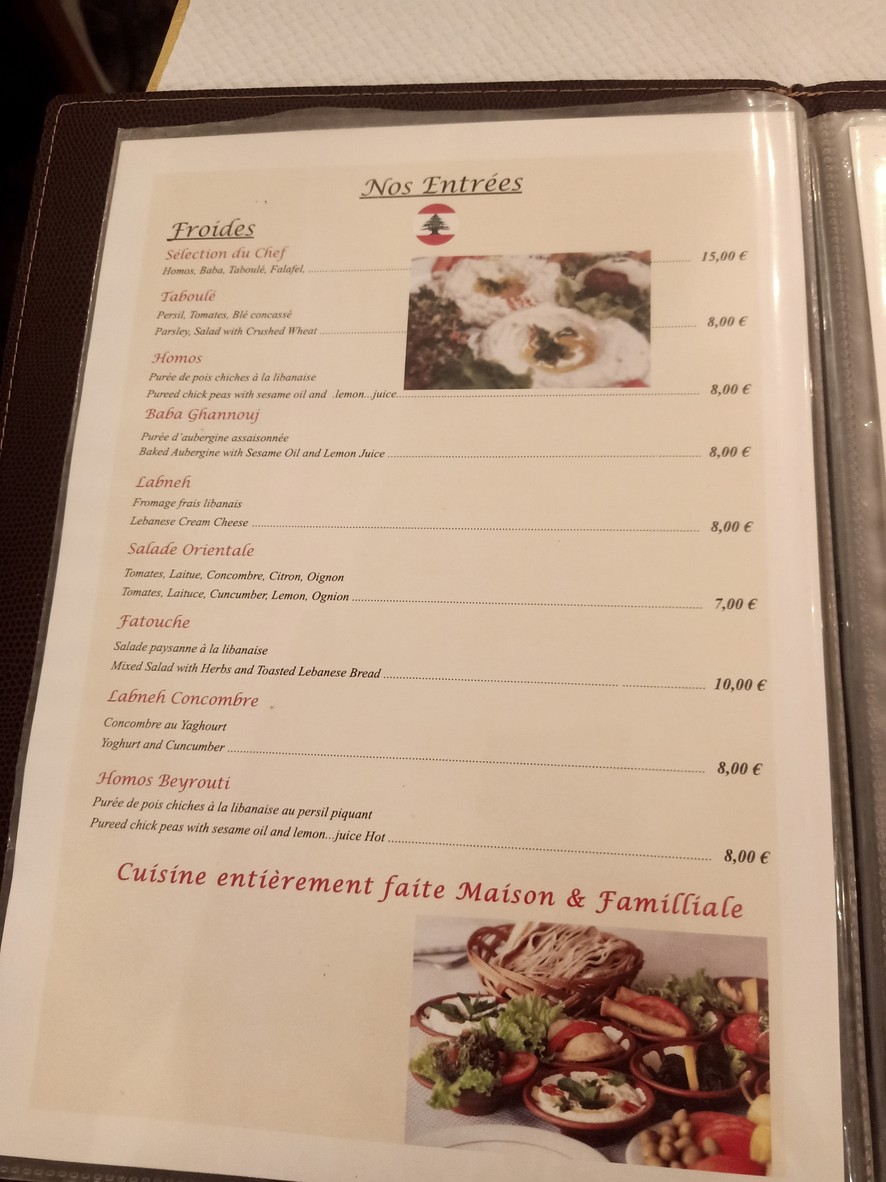 Les Vignes du Liban Paris menu 2