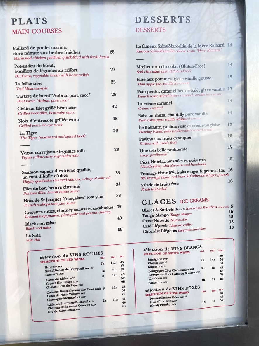 Le Coq menu 2