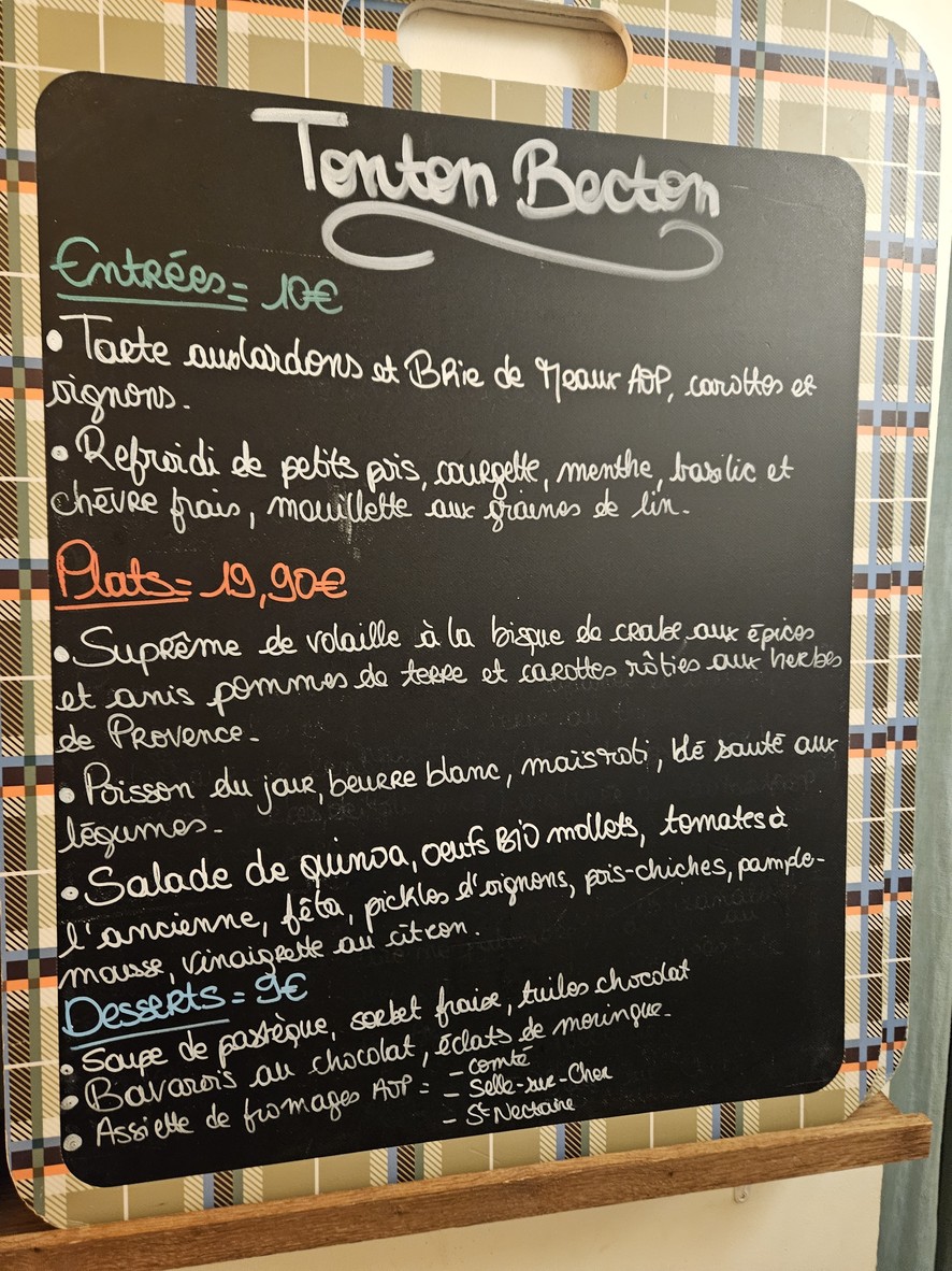 Tonton Becton I La table d'hôtes I Porte de Versailles menu 1