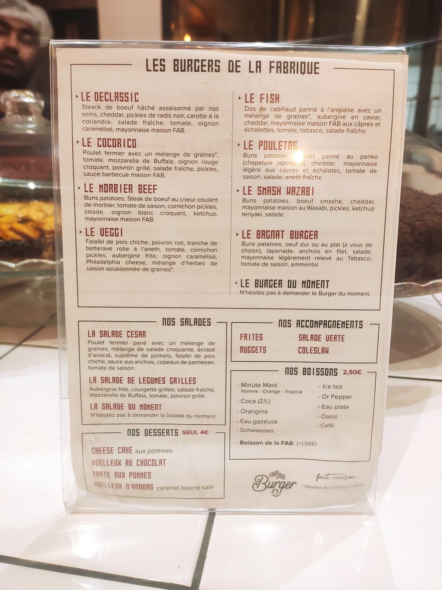 La fabrique à burger menu 3