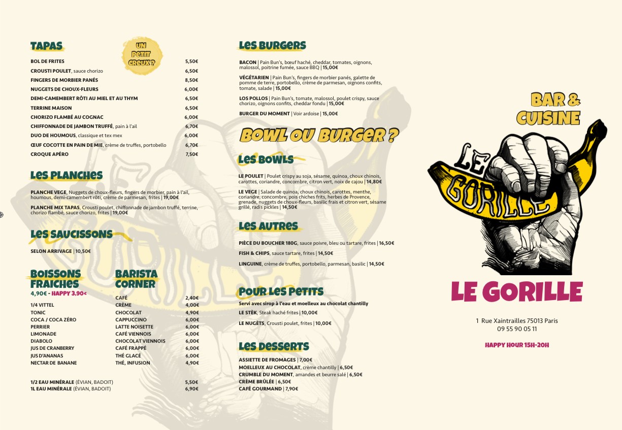 Le gorille menu 1