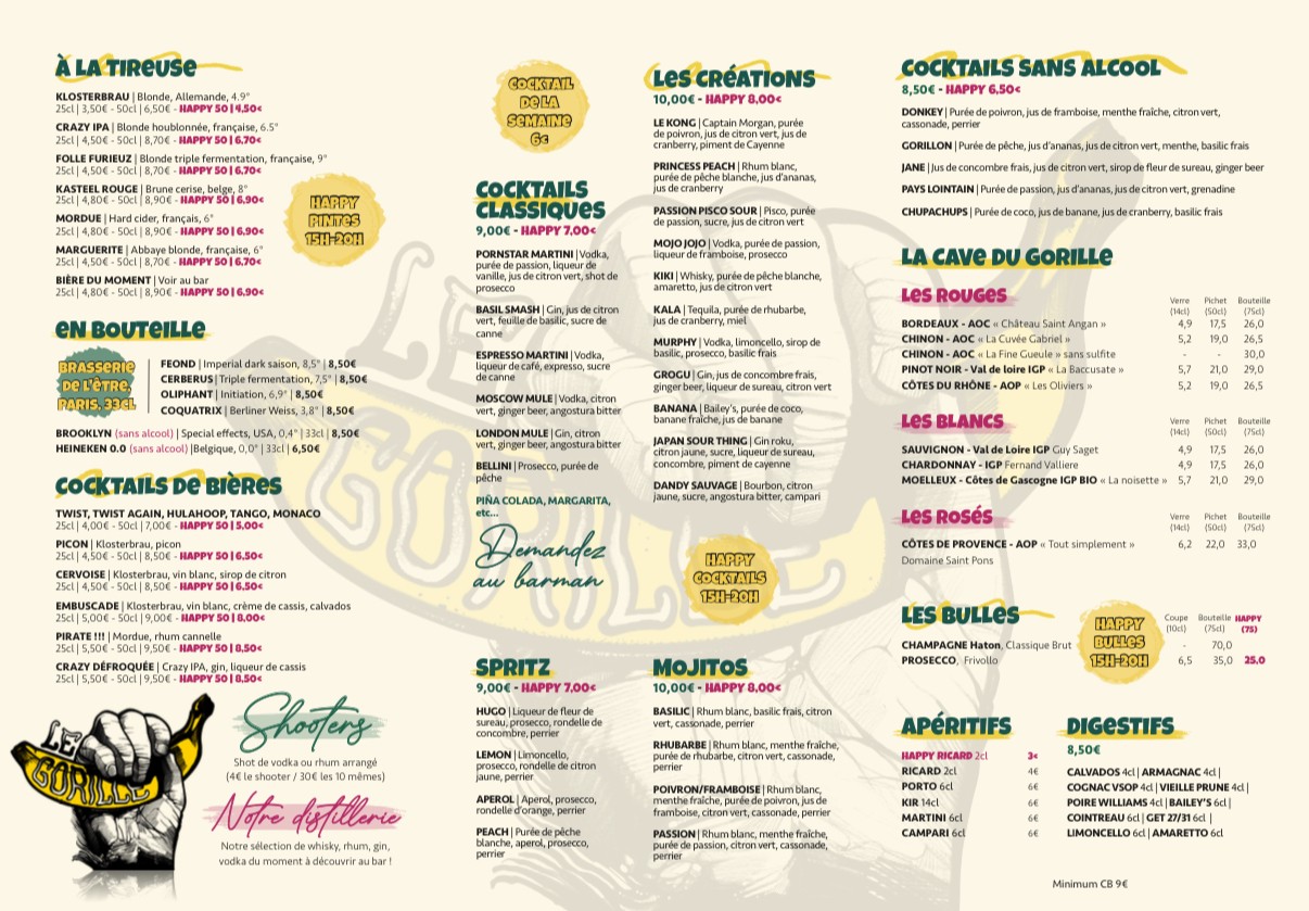 Le gorille menu 2