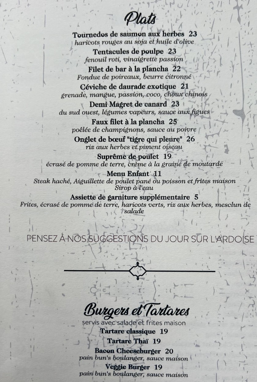 Chez ma belle mère menu 2